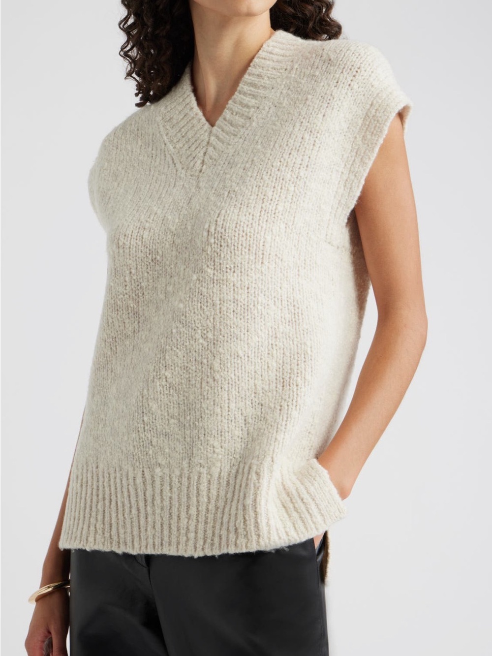 Nordstrom Cream Sleeveless wool blend V‑Neck Knit Sweater Vest